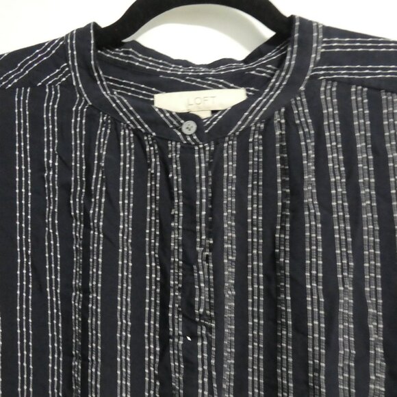 LOFT | large | Black Long Sleeve Button-Up Shirt | White Striped Stitching - Picture 3 of 14